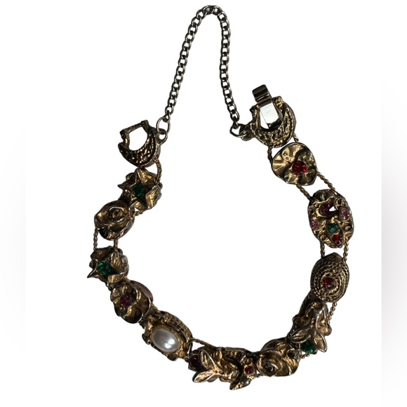 Vintage Victorian Revival Slide Charm Faux Pearl & Crystal Woman’s Bracelet - Picture 7 of 13